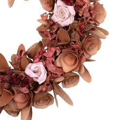 Northlight 12" Silk Roses And Wooden Flowers Artificial Unlit Wreath