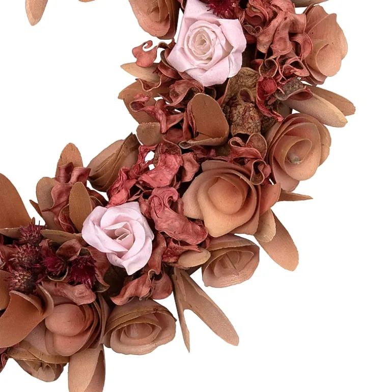 Northlight 12" Silk Roses And Wooden Flowers Artificial Unlit Wreath