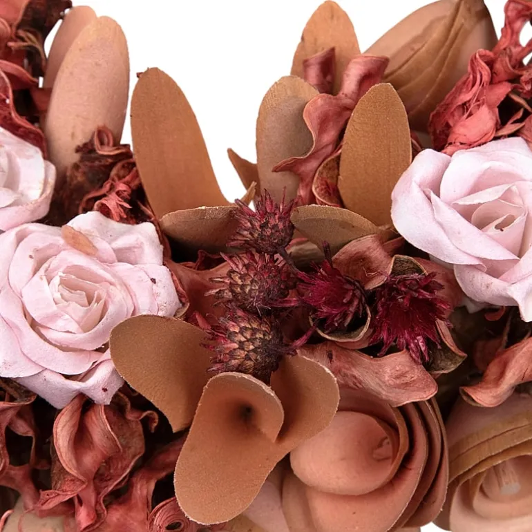 Northlight 12" Silk Roses And Wooden Flowers Artificial Unlit Wreath