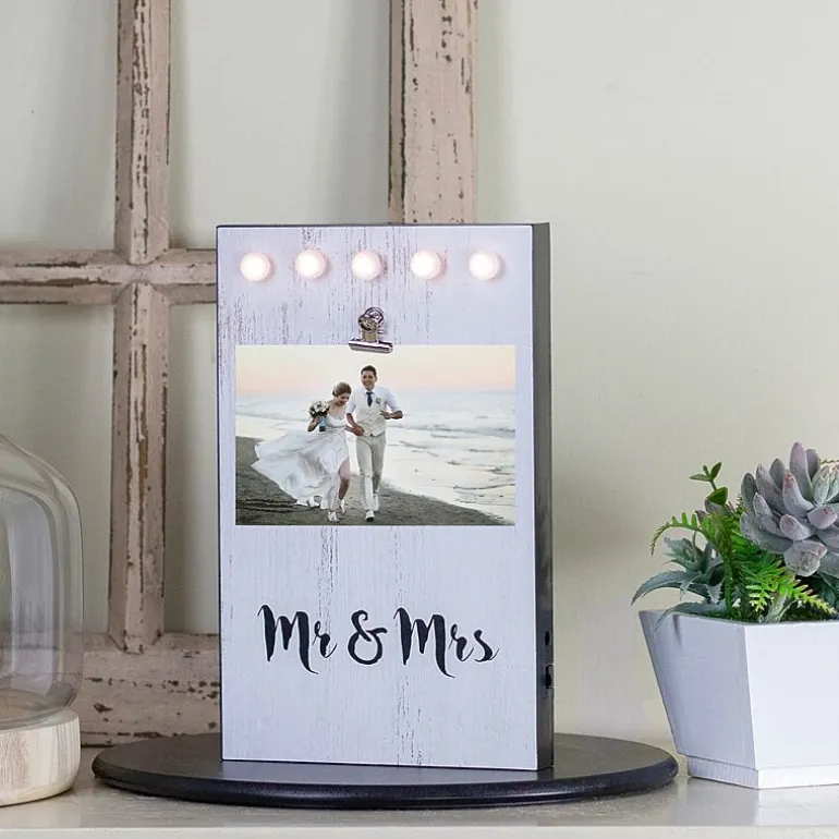 Northlight 4" X 6" Led Mr & Mrs Frame With Photo Clip