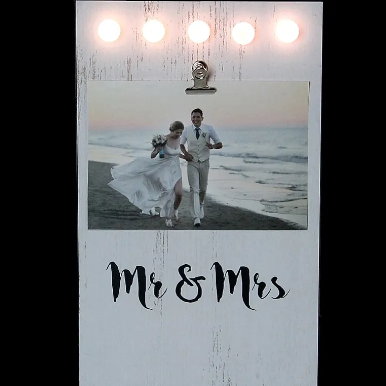 Northlight 4" X 6" Led Mr & Mrs Frame With Photo Clip