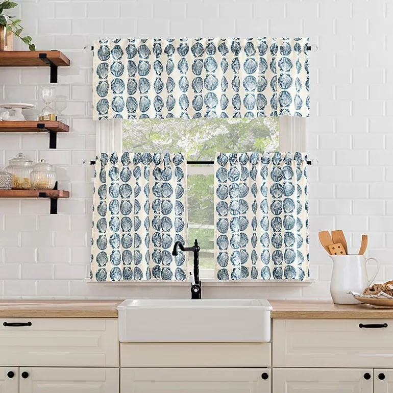 No 918 Sandbar Tonal Seashell Print Rod Pocket Tailored Valance