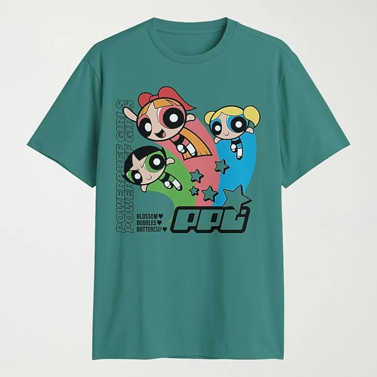Novelty Mens Crew Neck Short Sleeve Regular Fit Powerpuff Girls Graphic T-Shirt