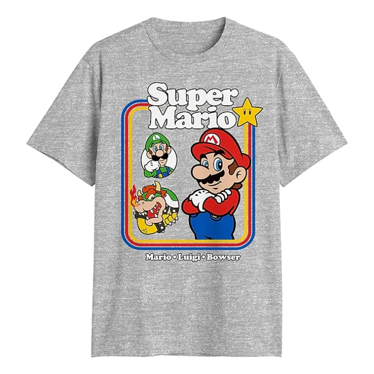 Novelty Mens Crew Neck Short Sleeve Classic Fit Super Mario Big and Tall Graphic T-Shirt