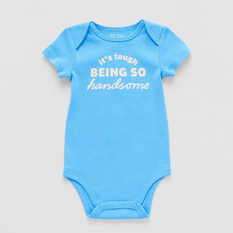 Okie Dokie Baby Boys Round Neck Short Sleeve Rib Bodysuit