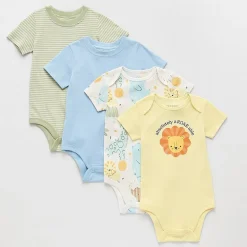 Okie Dokie Baby Boys Round Neck Short Sleeve Rib 4-pc. Bodysuit