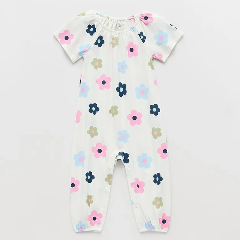 Okie Dokie Baby Girls Crew Neck Short Sleeve Jumpsuit