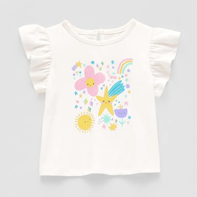 Okie Dokie Baby Girls Round Neck Short Sleeve Regular Fit Graphic T-Shirt
