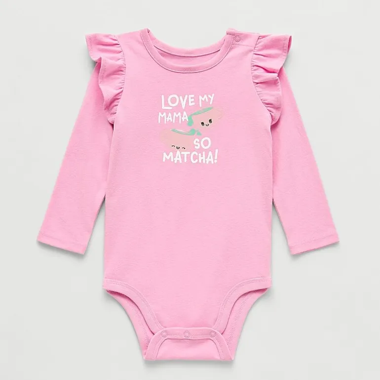 Okie Dokie Baby Girls Round Neck Long Sleeve Bodysuit