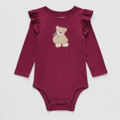 Okie Dokie Baby Girls Round Neck Long Sleeve Bodysuit