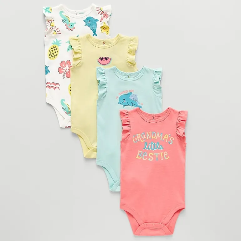 Okie Dokie Baby Girls Round Neck Sleeveless 4-pc. Bodysuit