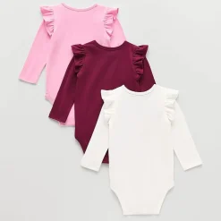 Okie Dokie Baby Girls Round Neck Long Sleeve 3-pc. Bodysuit