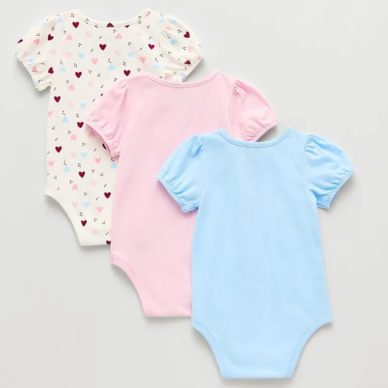Okie Dokie Baby Girls Round Neck Short Sleeve 3-pc. Bodysuit