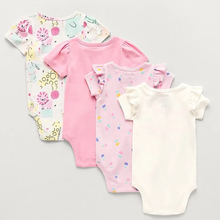Okie Dokie Baby Girls Round Neck Short Sleeve 4-pc. Bodysuit