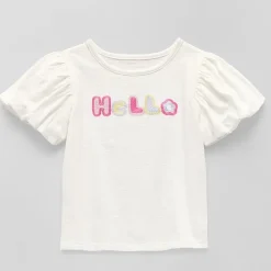 Okie Dokie Girls Crew Neck Puff Sleeve Graphic T-Shirt