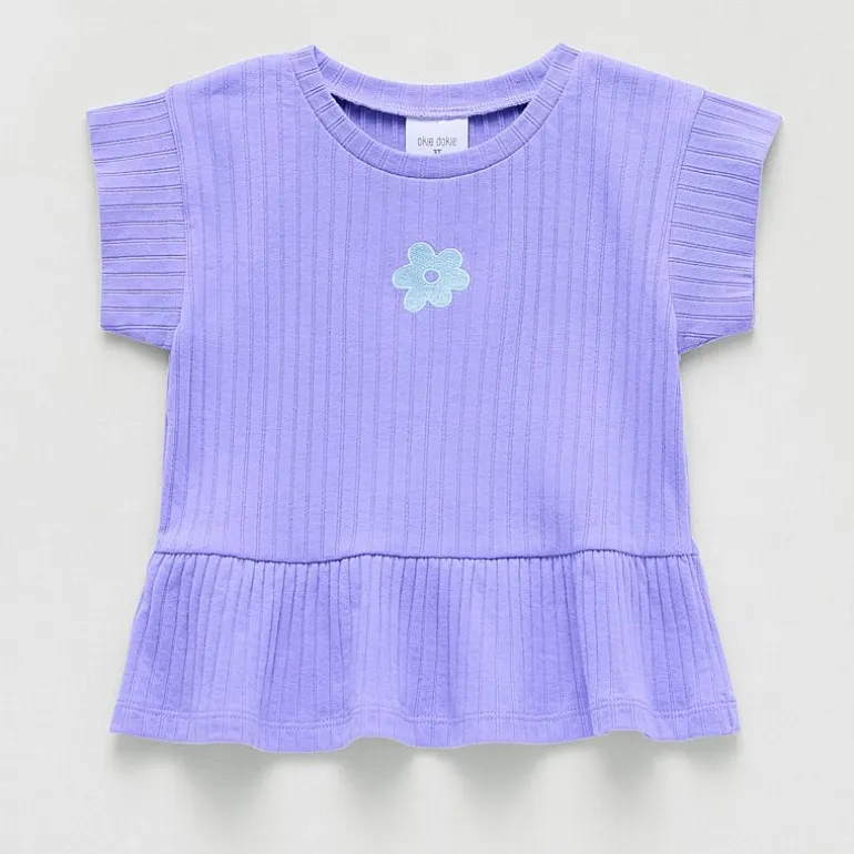 Okie Dokie Toddler & Little Girls Round Neck Short Sleeve Peplum Top