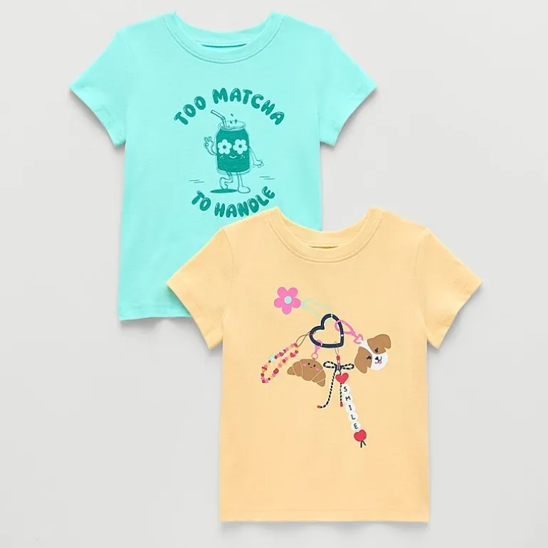 Okie Dokie Toddler & Little Girls Round Neck Short Sleeve Regular Fit 2-pc. Graphic T-Shirt