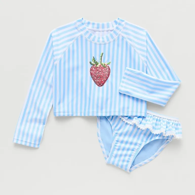 Okie Dokie Toddler & Little Girls UV Protection Striped 2-pc. Rash Guard Set
