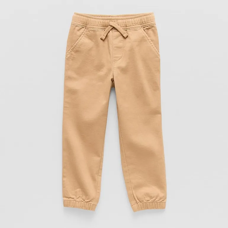 Okie Dokie Twill Tough Cotton Toddler & Little Boys Drawstring Waist Cinched Regular Fit Jogger Pant