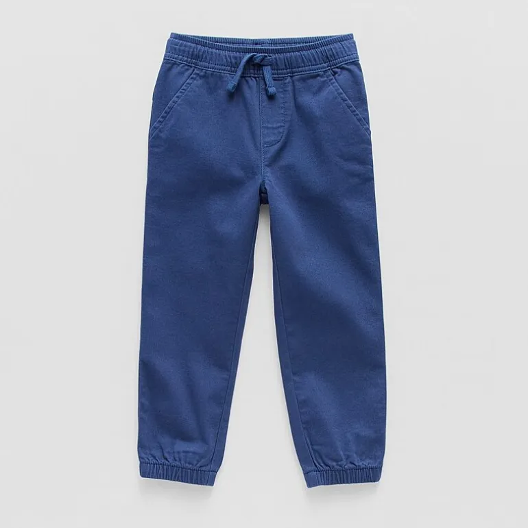 Okie Dokie Twill Tough Cotton Toddler & Little Boys Drawstring Waist Cinched Regular Fit Jogger Pant