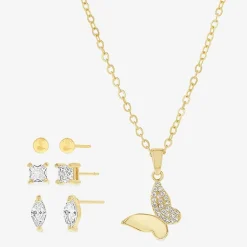 olivia and jackson Womens Cubic Zirconia 14K Gold Over Brass Butterfly 5-pc. Jewelry Set
