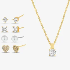 olivia and jackson Womens Cubic Zirconia Heart Round 5-pc. Jewelry Set with Travel Case