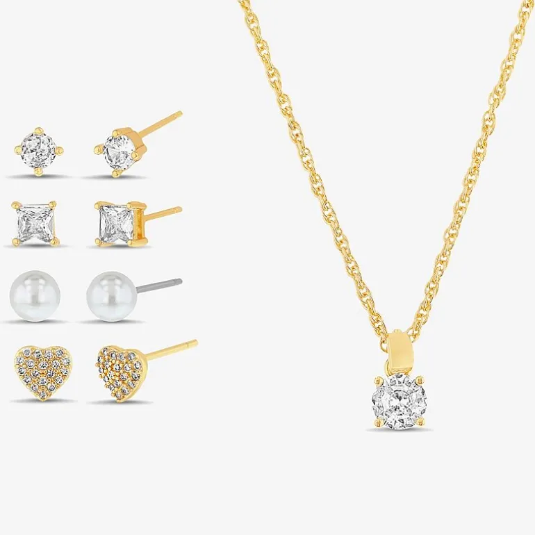 olivia and jackson Womens Cubic Zirconia Heart Round 5-pc. Jewelry Set with Travel Case