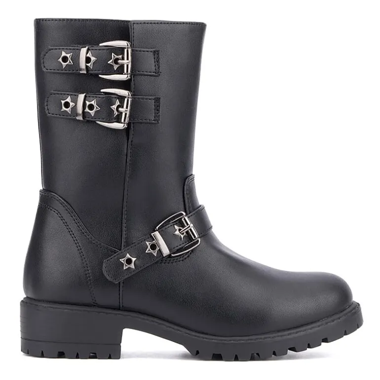 Olivia Miller Little & Big Kid Girls Moto Lug Sole Flat Heel Motorcycle Boots