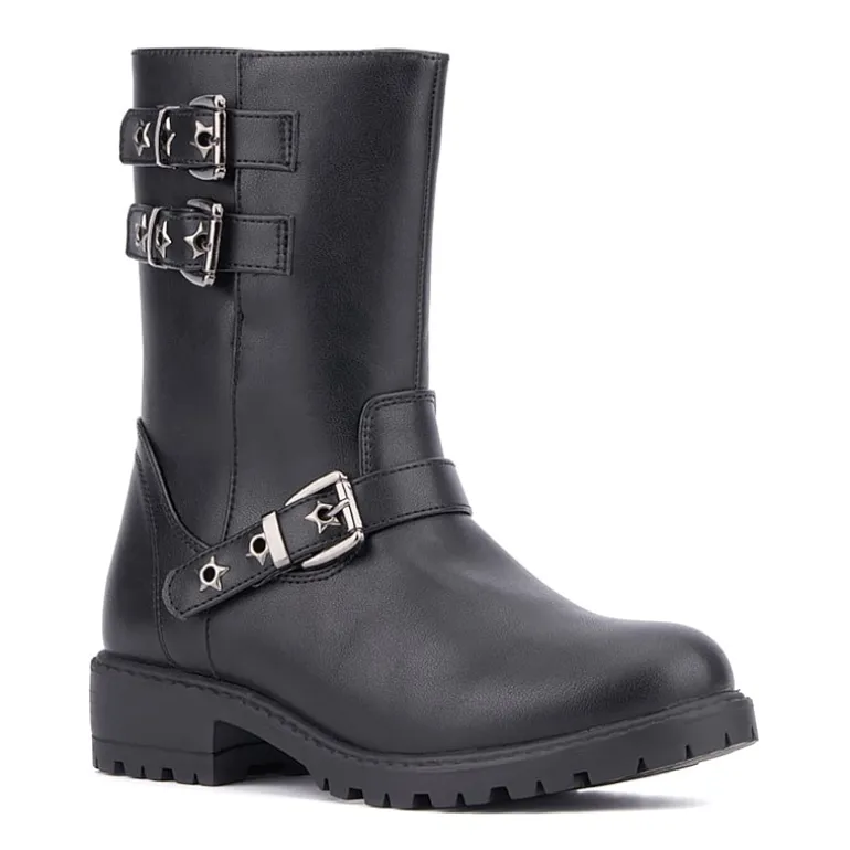 Olivia Miller Little & Big Kid Girls Moto Lug Sole Flat Heel Motorcycle Boots