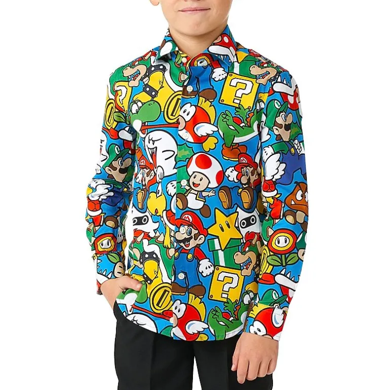 Opposuits Little Boys Spread Collar Long Sleeve Super Mario Dress Shirt