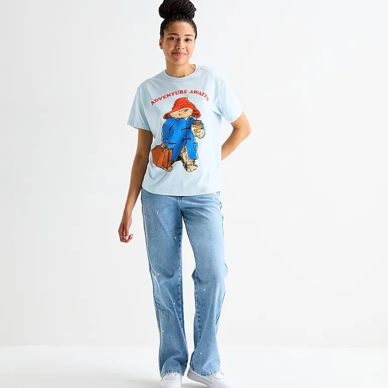 Paddington Boyfriend Tee Womens Juniors Crew Neck Short Sleeve Regular Fit Graphic T-Shirt