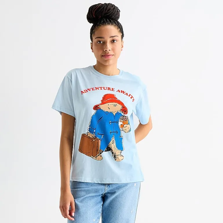 Paddington Boyfriend Tee Womens Juniors Crew Neck Short Sleeve Regular Fit Graphic T-Shirt