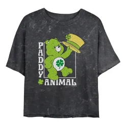 Paddy Animal Cropped Tee Womens Juniors Crew Neck Short Sleeve Regular Fit Care Bears Graphic T-Shirt