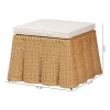 Palm Scalloped Rattan Ottoman in Light Honey with Removable Cushion