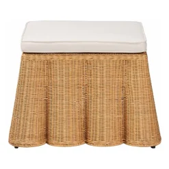 Palm Scalloped Rattan Ottoman in Light Honey with Removable Cushion