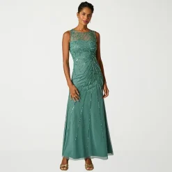 Papell Boutique Womens Crew Neck Sleeveless Evening Gown