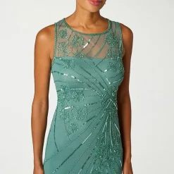 Papell Boutique Womens Crew Neck Sleeveless Evening Gown
