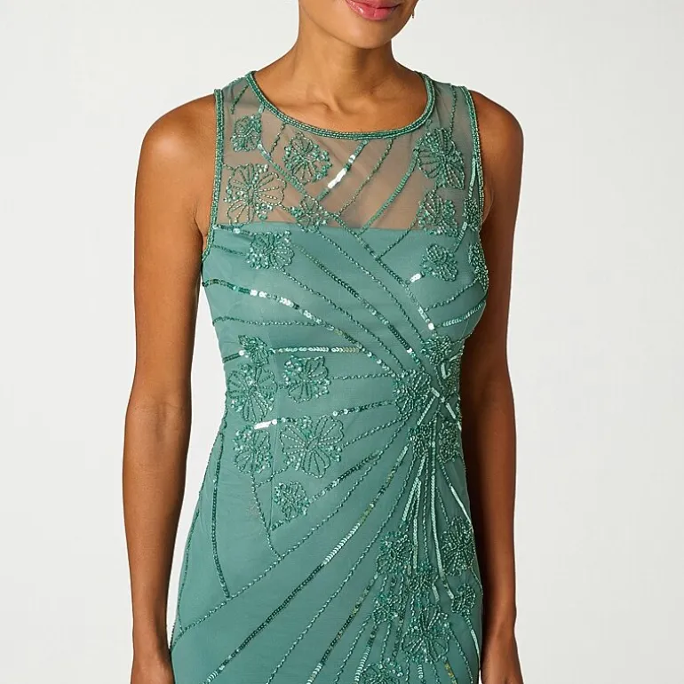 Papell Boutique Womens Crew Neck Sleeveless Evening Gown