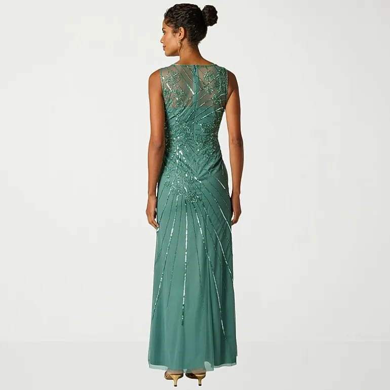 Papell Boutique Womens Crew Neck Sleeveless Evening Gown