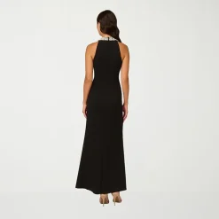 Papell Boutique Womens Halter Neck Sleeveless Embellished Evening Gown