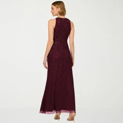Papell Boutique Womens Round Neck Sleeveless Beaded Embellished Evening Gown