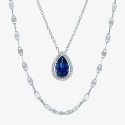 2-pc.Birthstone Necklace Set in Pure Silver Over Brass