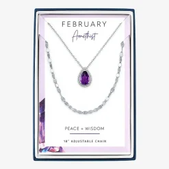 2-pc.Birthstone Necklace Set in Pure Silver Over Brass