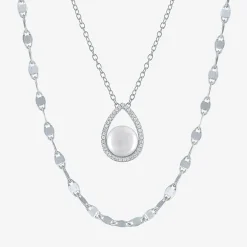 2-pc.Birthstone Necklace Set in Pure Silver Over Brass
