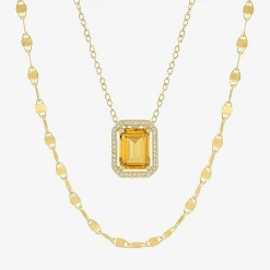 2-pc.Birthstone Necklace Set in Pure Silver Over Brass