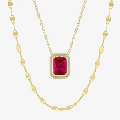 2-pc.Birthstone Necklace Set in Pure Silver Over Brass