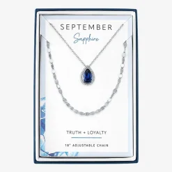 2-pc.Birthstone Necklace Set in Pure Silver Over Brass