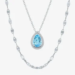 2-pc.Birthstone Necklace Set in Pure Silver Over Brass