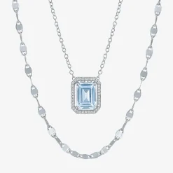 2-pc.Birthstone Necklace Set in Pure Silver Over Brass