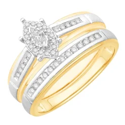 3PC His and Hers Trio Wedding Set Featuring 1/3 CT.T.W. Natural Diamond Womens Bridal Set and Mens Wedding Band in 10K or 14K Two Tone Gold